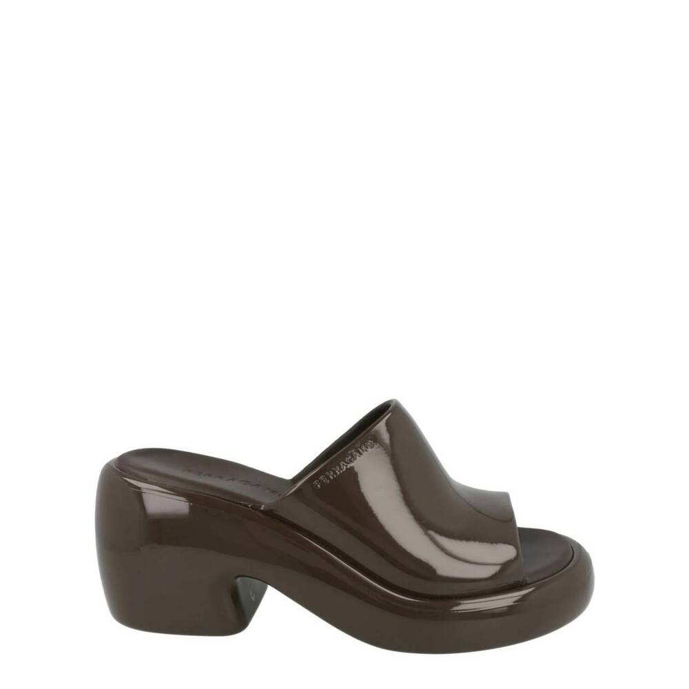 NEW SALVATORE FERRAGAMO women's deva rubber platform sandals in dark brown
